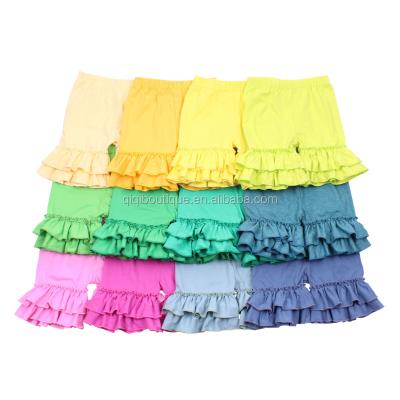 China Breathable Welcomed Style Baby Pants Double Ruffles Flare Leg Kids Shorts Multi Color Cotton Shorts Toddler Easy Matching Clothes for sale