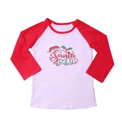 China Wholesale Bulk Breathable Casual Clothing Styles Shirts For Little Girl Christmas Raglan Sleeve Design Santa Baby Print T-shirts Long Simply for sale