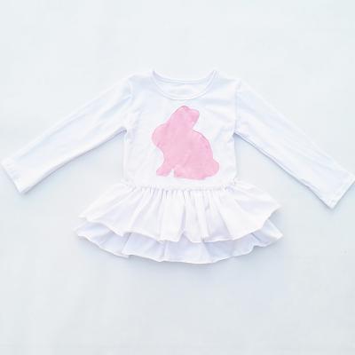 China Breathable kids wear with discount white rabbit applique cotton dress for easter cute ruffle dresses for kids hotsale smocked dresses for sale