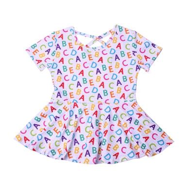 China Kids Breathable Organic Clothing Wholesale Summer Stationery Prints Top Milk Silk Clothing For Toddler Latest Fancy Back To School Peplum for sale