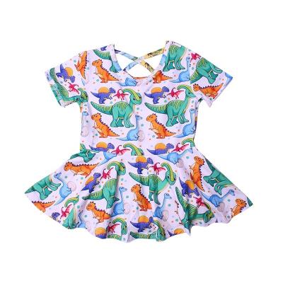 China Toddler Breathable Cartoon Character Outerwear Dragon Print Baby Peplum Fancy Silk Cute Smocked Style for sale