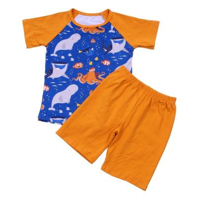 China 2020kids Spandex/Polyester Boutique Clothing For Summer Shark Design Shirts Raglan Sets For Toddler Boy Cute Style Matching Outfits for sale