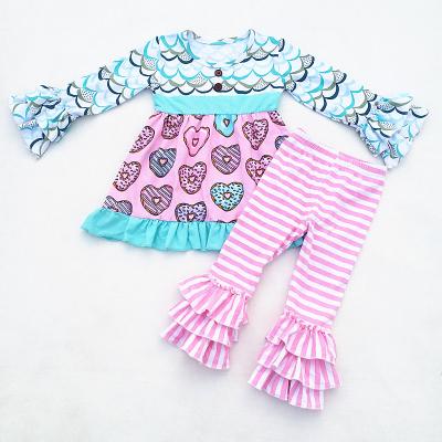 China Breathable Babies Dressing Sets For Toddler Valentine Boutique Outfits Pink Lovely Donut Printing Clothes For Toddler Girls Latest 2019 for sale