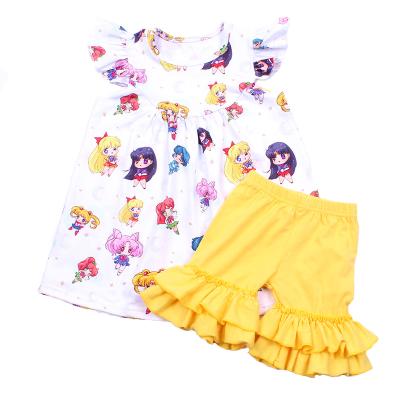 China Casual Spring cotton short sets for kids lovely cartoon print baby girl clothes outfits for sale