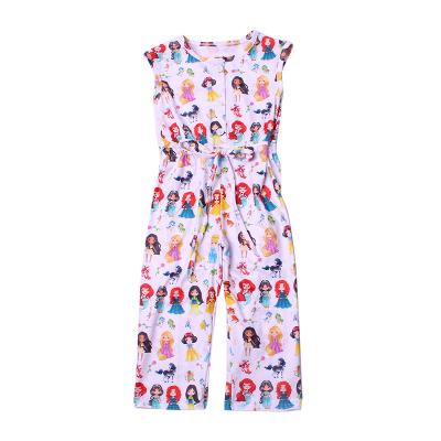 China 2020fall fashion children's clothing boutique cartoon character design baby silk sleeveless overalls milk silk jumpsuits for sale