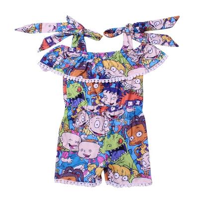 China Hot Selling Kids Milk Boutique Style Wholesale New Clothing Silk Rugrats Prints New Baby Romper Smocked Style Toddler Overalls for sale