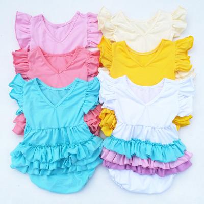 China 100% Cotton Floating Sleeve Baby Clothes V-Neck Infant Romper Snap Button Kids Clothing for sale