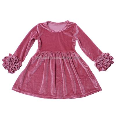 China New Arrival Breathable Child's Shirt Dress Ruffles Sleeve Children Clothing Velvet Girl Winter Dress for sale