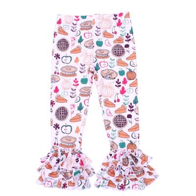 China New Style Breathable Triple Organic Cotton Triple Drops Fashion Baby Clothes Baby Halloween Clothes Pumpkin Pie Ruffle Design Pants Legging Pants for sale