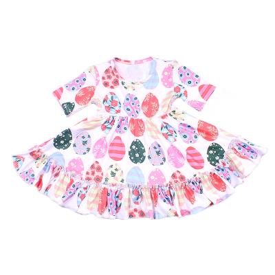 China Breathable Happy Easter Festival Dress For 4 Years To 7 Years Old Baby Kids Clothes Girl Silk Egg Print Milk Twirl Dress Party for sale