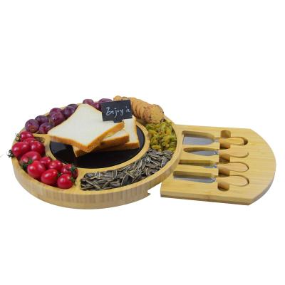 China Sustainable High Quality Bamboo Cheese Cutting Board Charcuterie Board With Drawers Serving Tray Cutlery Waiter Knife Set for sale