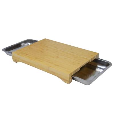 China Large Sustainable Custom Kitchen Use Bamboo Cutting Boards With 304 Stainless Steel Tray for sale