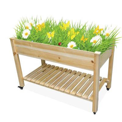 China Hot Sale Modern Outdoor Decor Wooden Raised Vegetable Flower Planter Green Bed With Planter Tool Storage Shelf for sale