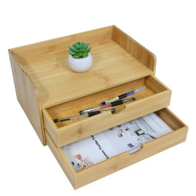 China 3 Tier Wooden Storage Boxes Makeup Organizer Holder Bamboo Desk Multifunctional Wooden Desk Organizer With Drawer for sale