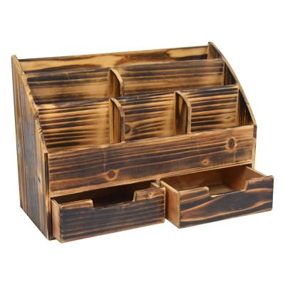 China High Quality Rustic Wood Wooden Desktop Drawer Storage Countertop Organizer Desk Cosmetic Makeup Storage For Bedroom for sale