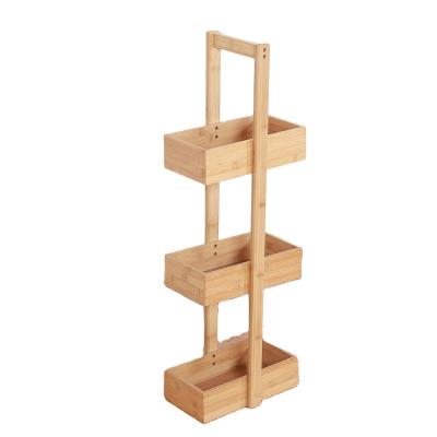 China Good Quality 3 Tier Bathroom Shower Corner Shelf Rack Wood Storage Basket Standing Type Bamboo Rack for sale