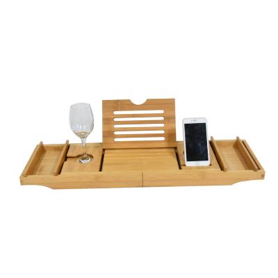 China Sustainable Non-slip Extending Bamboo Bath Tray With Wine Holder Bathroom Tub Trolley for sale