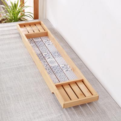 China Sustainable Wholesale Custom Bamboo Bath Tray Shower Tub Trolley With Towel Holder for sale