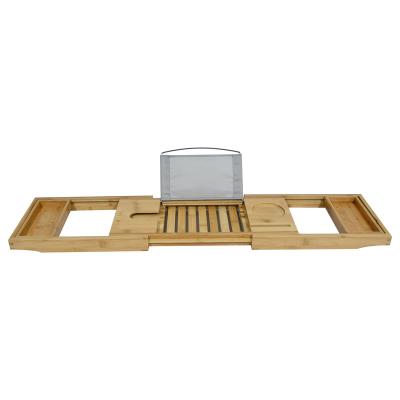 China Bamboo Bathtub Viable Tray Perfect Expandable Bathtub Caddy with Reading Stand or Tablet Holder for sale