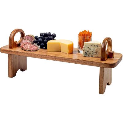 China Disposable Acacia Wood Serving Board On Rack Contemporary Expanded Wood Serving Tray for sale