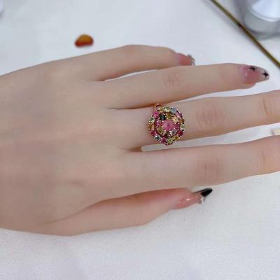 China CLASSIC fashionable colorful adjustable wholesale sterling silver ring jewelry natural round ring tourmaline for sale