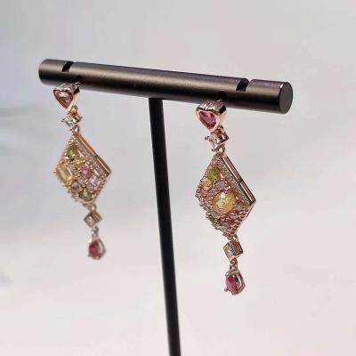 China FASHIONABLE Gorgeous High End Vintage Natural Gemstone Tourmaline Sterling Silver Earring Studs for sale