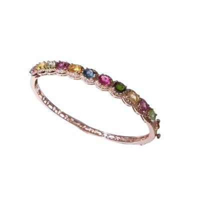 China Wholesale Fine Trend Jewelry S925 Sterling Silver Colorful Tourmaline Bracelet For Women for sale