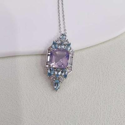 China FASHIONABLE Wholesale Natural Tourmaline Lavender Gem Jewelry Fashion Sterling Silver Pendant for sale