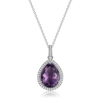 China CLASSIC Fashionable High End Purple Crystal Drop Necklace S925 Sterling Silver Pendant Accessories Gift For Women for sale