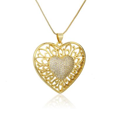 China New Style Hot Sale FASHIONABLE Heart Shaped Zircon Charm Brass Pendant Necklace Jewelry For Women for sale