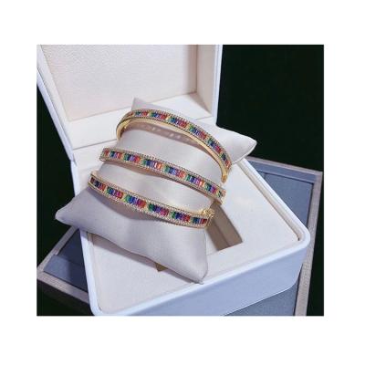 China Fashion Wholesale Cheap Fine Colorful Zircon Jewelry Bracelet 18k Gold Plated Cuff Bracelets For Women Girls for sale