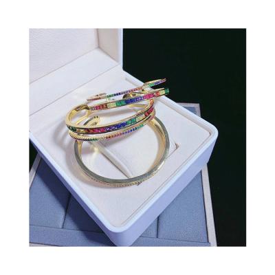 China Fashion New Product Factory Wholesale 18k Gold Plated Baguette Bracelet Luxury Colorful Zircon Bracelet for sale