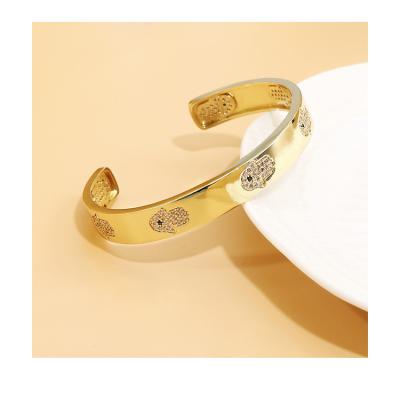 China Lead Free And Nickel Free Cute Creative Personality Fashion Jewelry Copper 18k Gold Plated Multicolor Zircon Open Bangle for sale