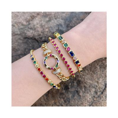 China FASHIONABLE cheap fine fashion colorful jewelry bangle micro paved adjustable bangle lock Zircon bangle for sale