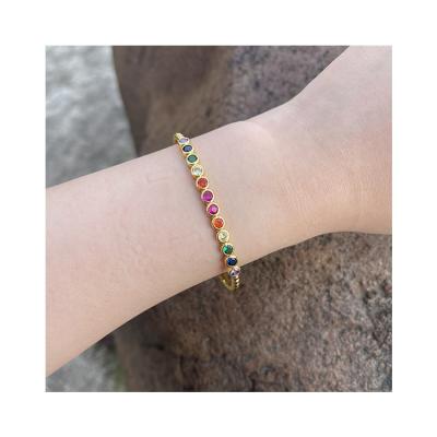 China FASHIONABLE Zircon Metal High Grade Charm Copper Open Bracelet For Women Around Crystal Bracelets Colorful Adjustable for sale