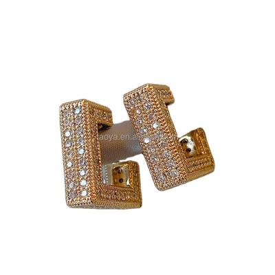 China FASHIONABLE hot sale factory price 14k gold square earring unique design stud gold plated circle square open earrings for sale