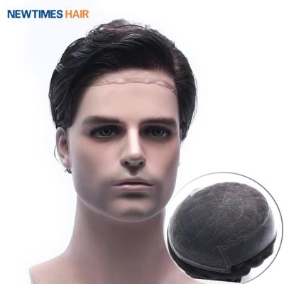 China Q6 Regular Wave French Lace With PU Sides Hairpiece Stock Men's Hair Toupee for sale