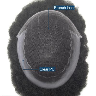 China Afro French Lace Q6 Low Curl Mens Toupee Hair Wig For Black Men for sale