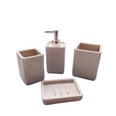 China Sustainable Ornament Plaid 4-Piece Modern Natural Sandstone Effects Polyresin Bathroom Sets Accessories for sale