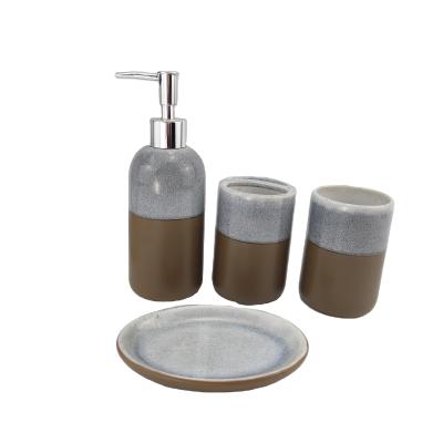 China Sustainable Hot Selling Ceramic Double Effect Brown Bathroom Set Washroom Accessories for sale