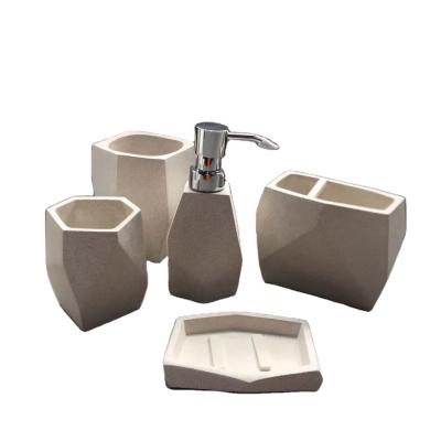 China Viable Stylish Polygonal Toilet Decor Bathroom Set Concrete Sandstone Bathroom Accessories Bathroom Set for sale