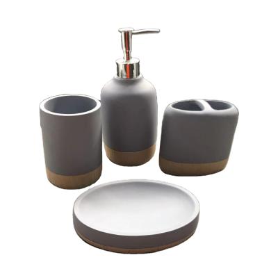 China Sustainable Light Gray Modern Design Concrete Bathroom Set 4 Pieces Decorated With Chassis Made Of Bamboo for sale