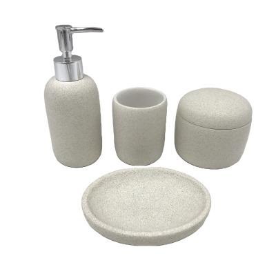 China Sustainable 4PCS Norse Style Beige Sandstone Effects Concrete Toilet Decoration Bathroom Accessories Set for sale