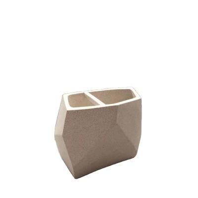 China Toilet Decor Toothbrush Holder Sandstone Bathroom Accessories Sustainable Stylish Polygonal Concrete for sale