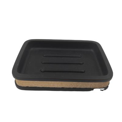 China Modern Black Wood Effect Designer Hotel Home Polyresin Soap Dish for sale