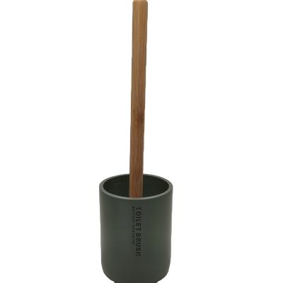 China Sustainable Army Green Glazed Polyresin Toilet Brush And Holder Set With Wording In Surface for sale