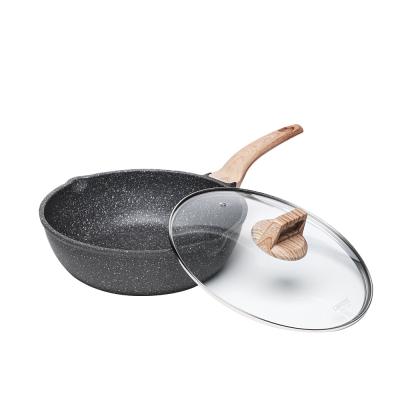 China Carote 32cm Granite Pan Deep Frying Pan Sustainable Die Cast Aluminum Cookware With Spouts Marble Coating for sale