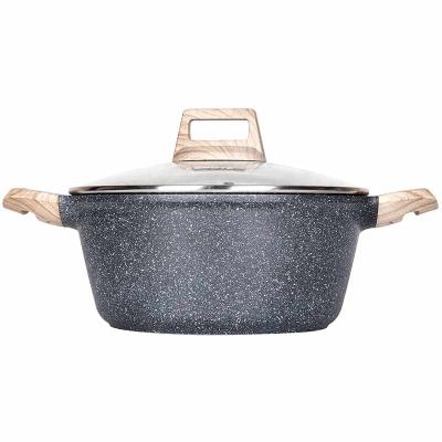 China Sustainable Granite Pan Casserole Nonstick Cast Aluminum Nonstick Stock Pot With Glass Lid for sale