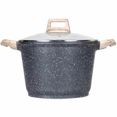 China Non Stick Granite Pan Die Cast Aluminum Stock Pot Large Capacity Sustainable Casserole With Glass Lid for sale