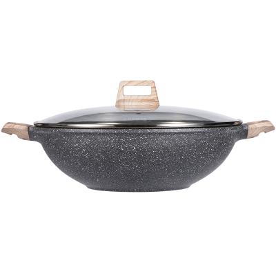 China Carote Viable 40cm Large Capacity Die Casting Chinese Pan Cookware Sets Double Handle Wok Stick Wok Aluminum Non for sale